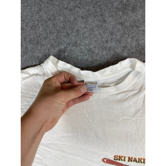 VINTAGE 90s Crazy Shirts Mens XL White Ski Naked Mauna Kea Hawaii Graphic Tee - Picture 4 of 8